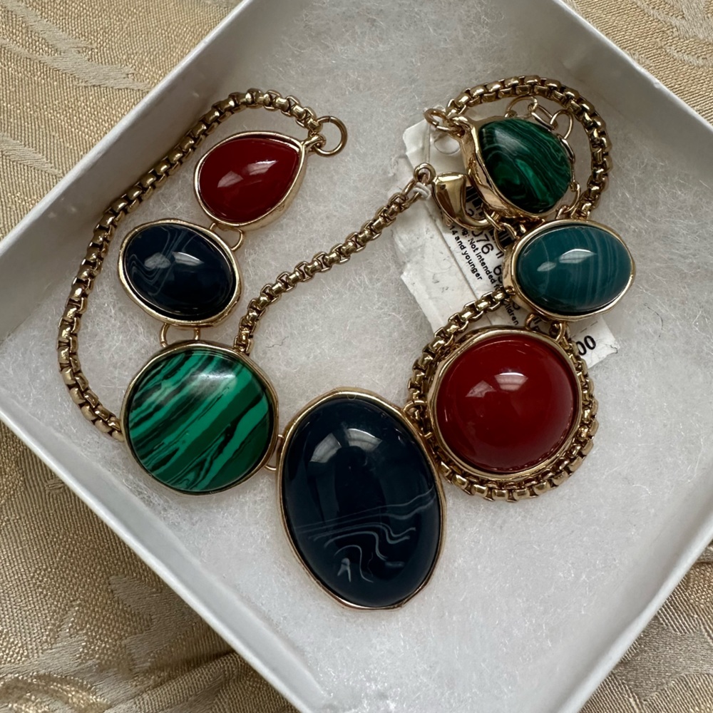 Gold necklace with colorful stones